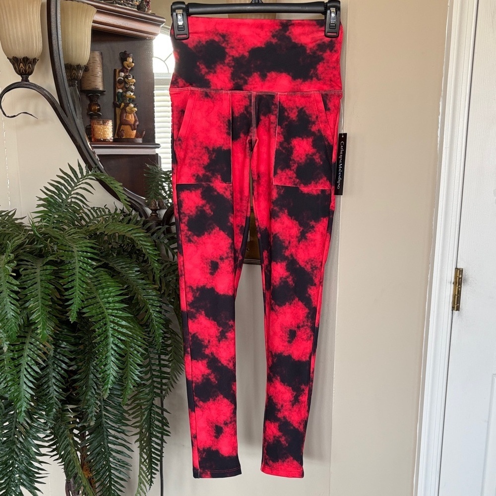 Brand New Catherine Malandrino Red Black Tie-Dye High Rise Leggings Activewear